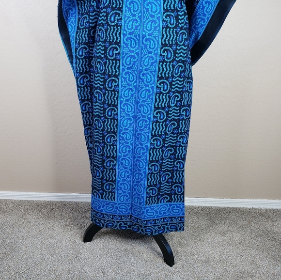 J. Gee Blue Paisley Gold Leopard Print Tie Waist Casual Comfort Maxi Dress - Picture 7 of 10